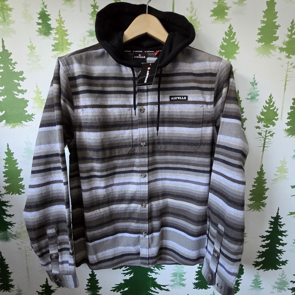 Airwalk Men's Striped Gray Jacket with Hoodie